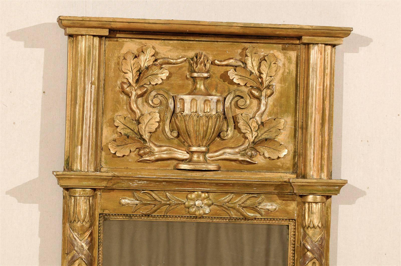 Swedish 19th Century Gilded Wood Mirror with Fire Urn Carving In Good Condition In Atlanta, GA