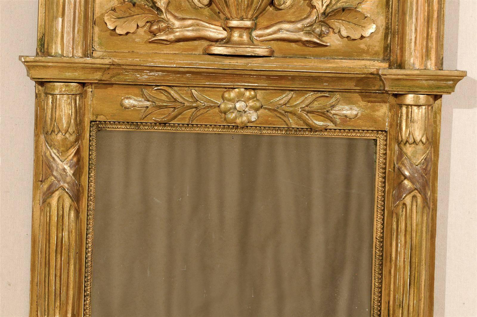 Swedish 19th Century Gilded Wood Mirror with Fire Urn Carving 2