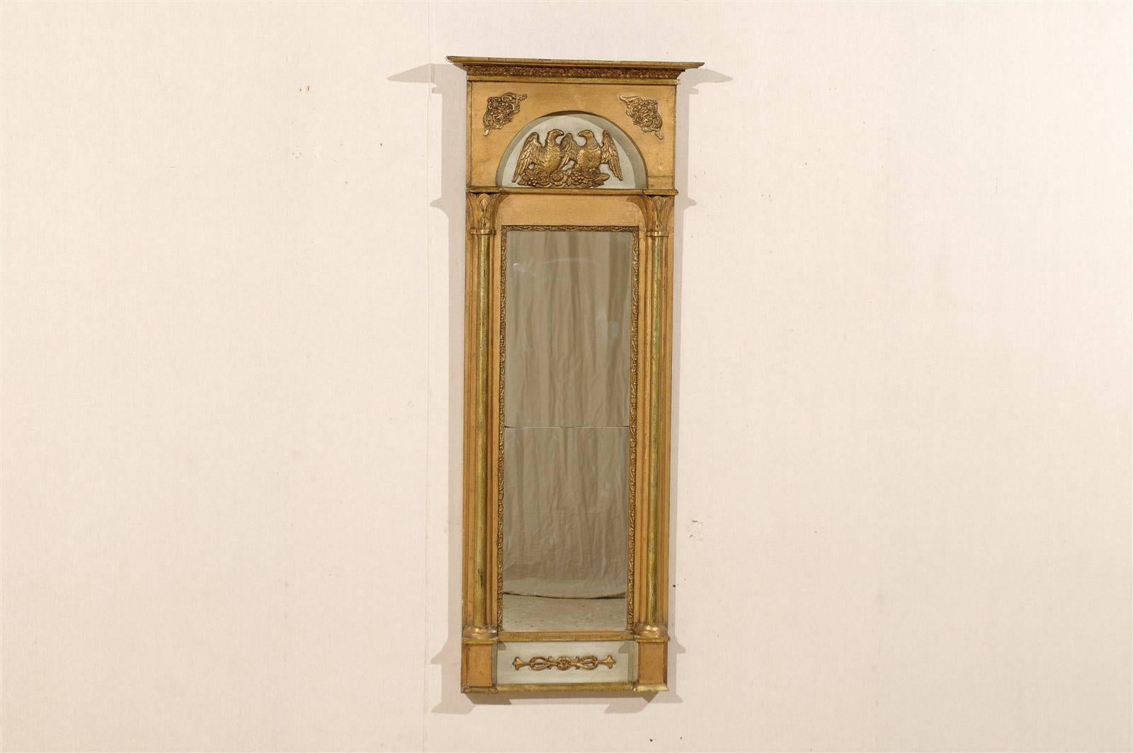 Gilt 19th Century Swedish Gilded and Painted Slender Wooden Mirror 