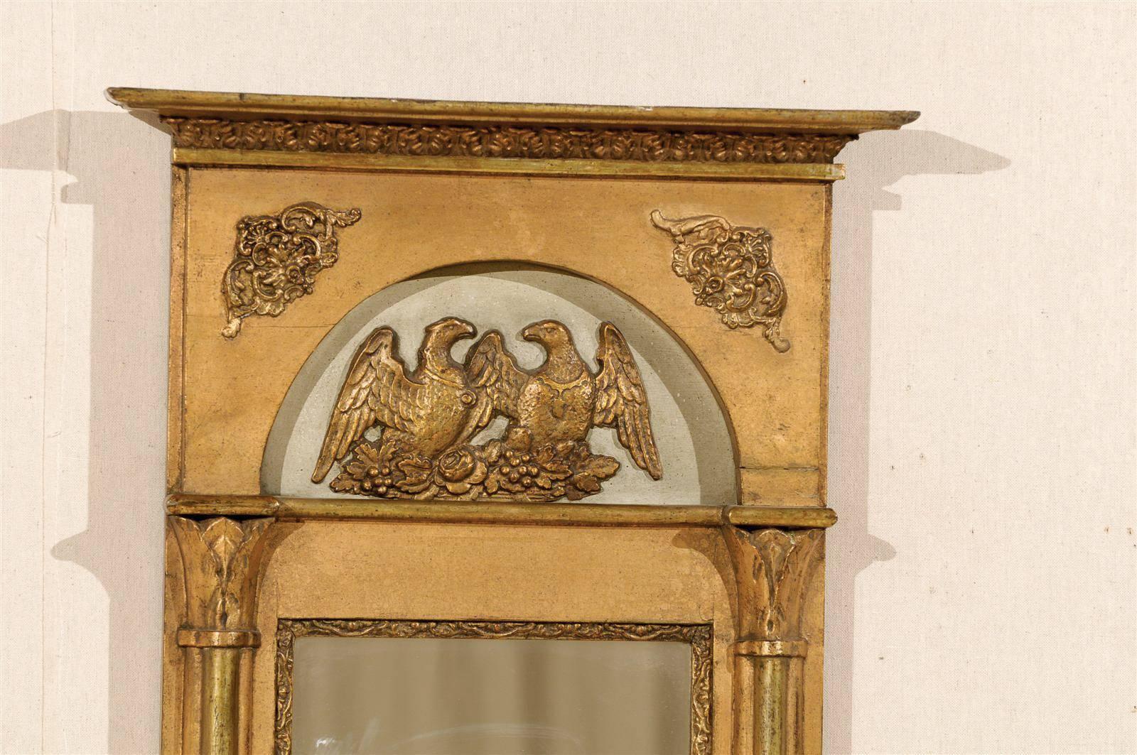 19th Century Swedish Gilded and Painted Slender Wooden Mirror  In Good Condition In Atlanta, GA