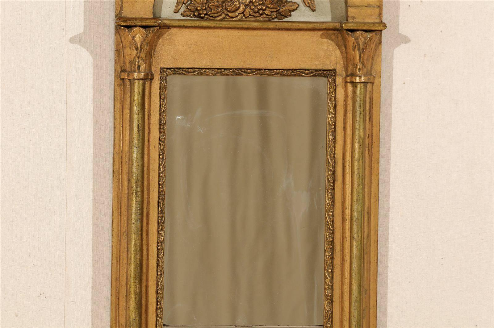 19th Century Swedish Gilded and Painted Slender Wooden Mirror  2