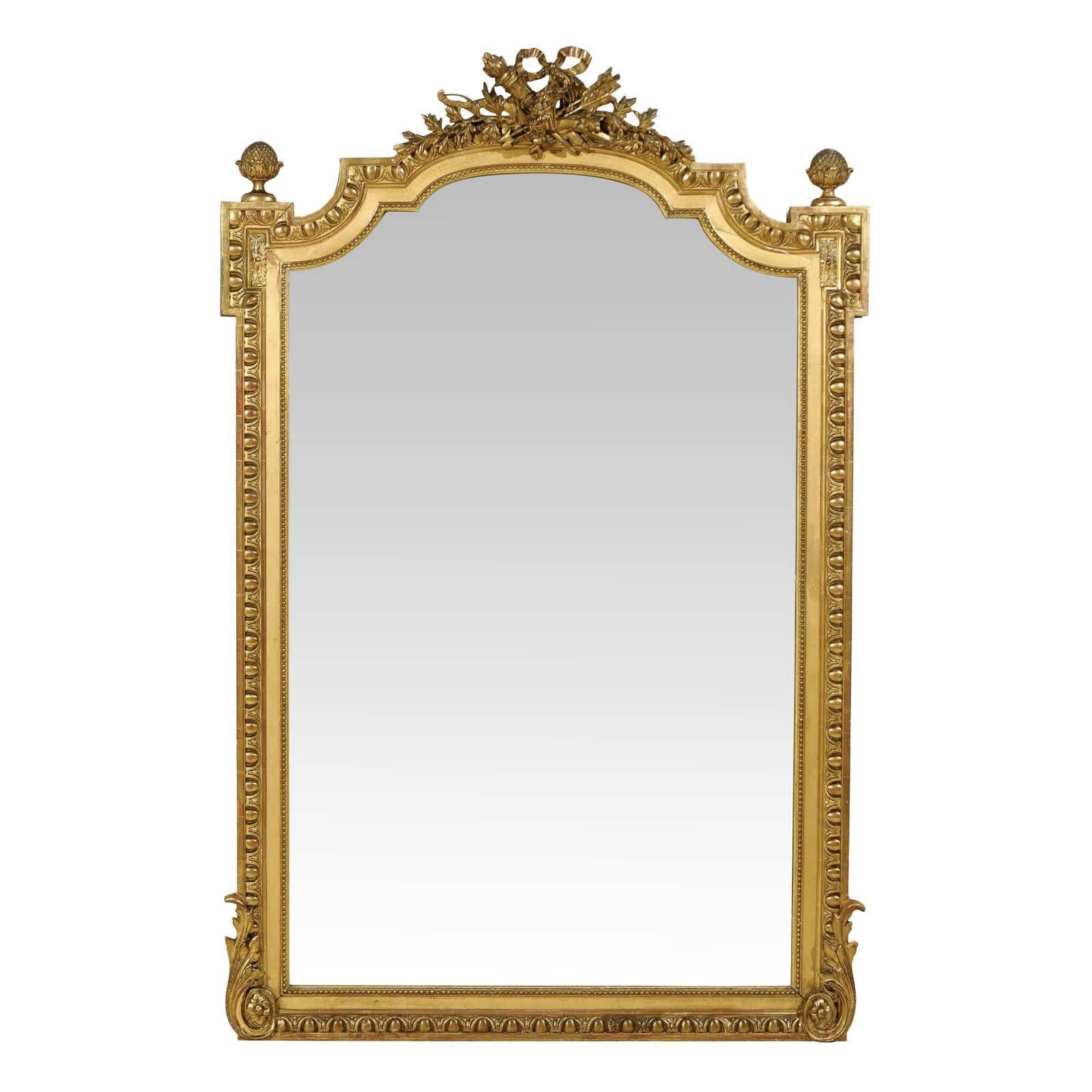 A French Antique Beautifully Carved & Gilt Mirror, Standing over 5.5 Ft Tall For Sale