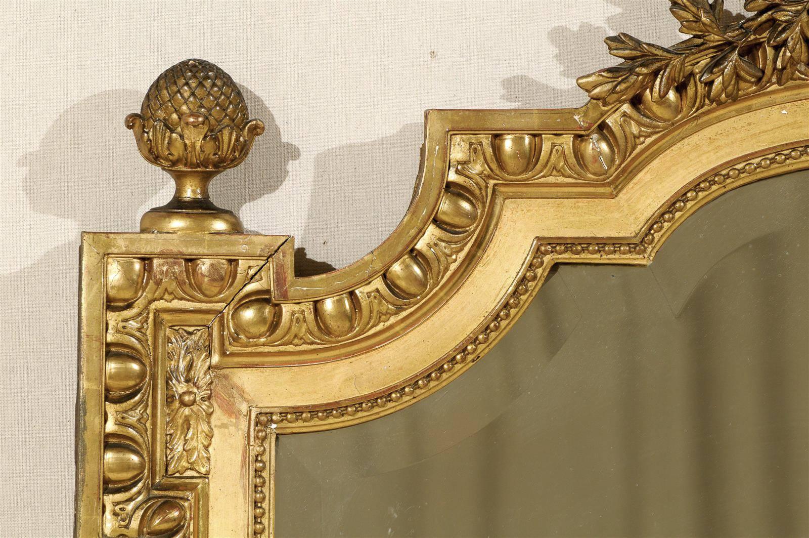 20ième siècle Un miroir ancien français magnifiquement sculpté et doré, de plus de 5,5 pieds de haut en vente
