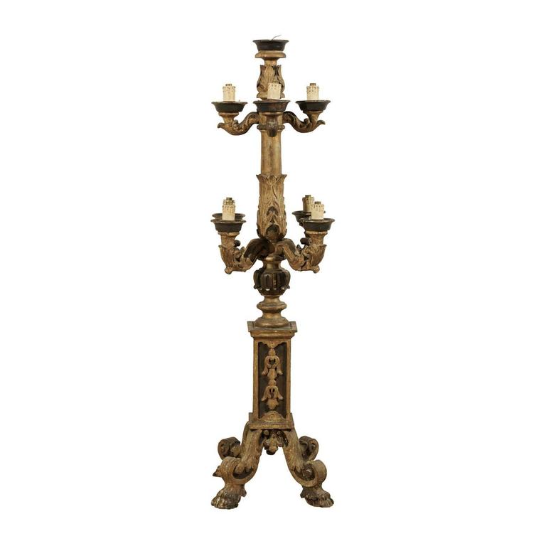 Exquisite Italian 19th Century Painted And Carved Wooden Floor Exquisite Italian 19th Century Painted And Carved Wooden Floor Candelabra For