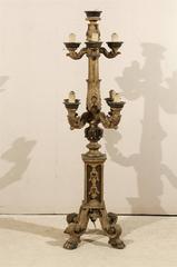 Squisito candelabro da terra italiano del XIX secolo, dipinto e intagliato in legno