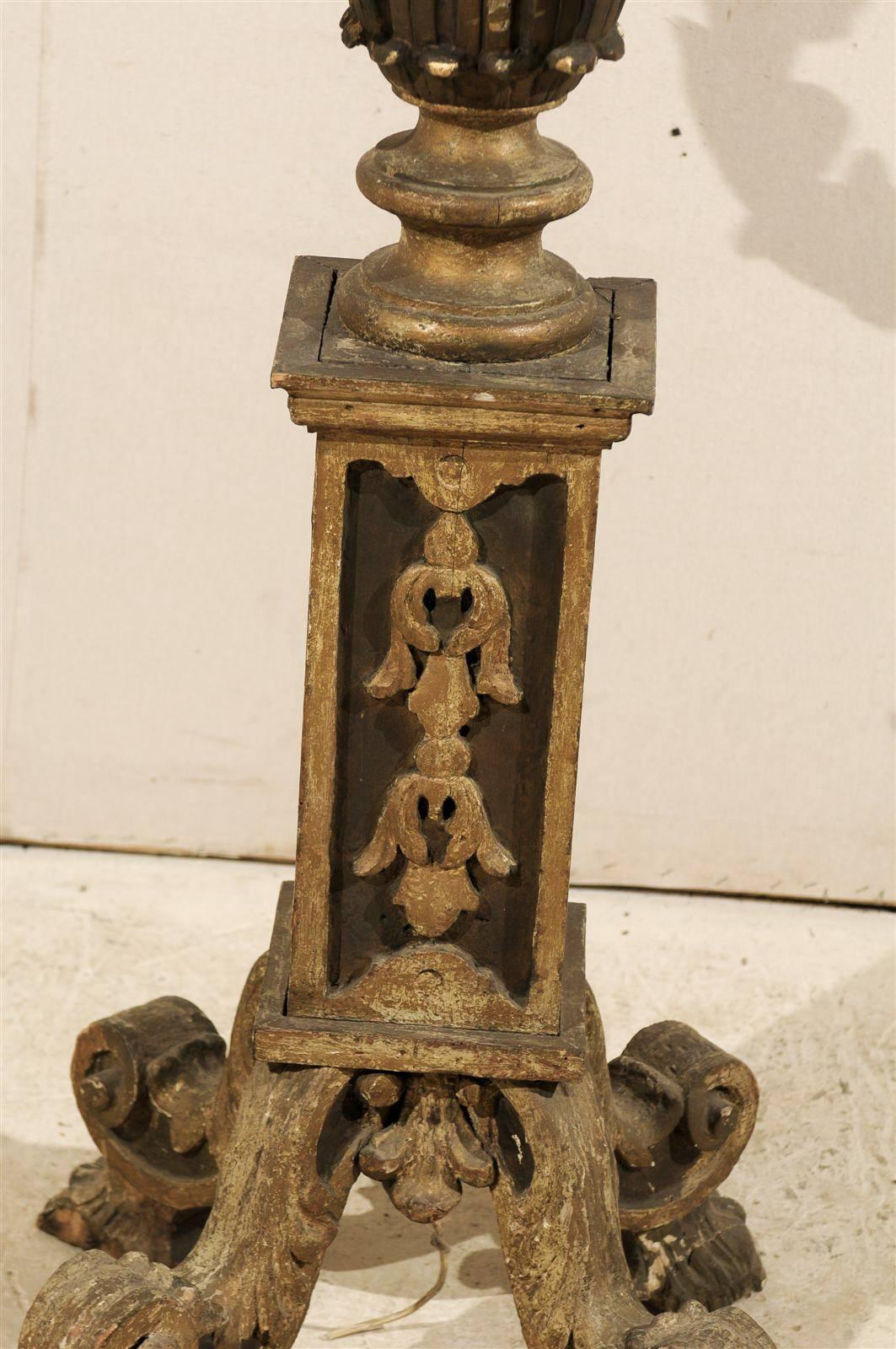 Gesso Exquisite Italian 19th Century Painted and Carved Wooden Floor Candelabra For Sale