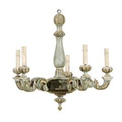 French Five-Light Painted and Carved Wood Chandelier 12