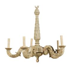 French Vintage Five-Light Painted and Carved Wood Chandelier