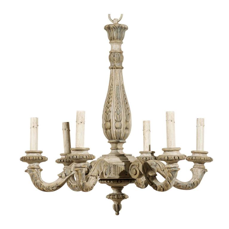 French Vintage SixLight Carved Wood Chandelier For Sale at 1stdibs