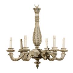 French Vintage Six-Light Carved Wood Chandelier 10