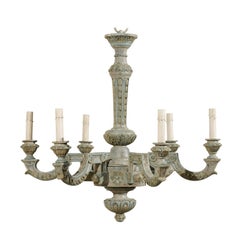 french wood chandelier Vintage French Six-Light Painted and Carved Wood Chandelier