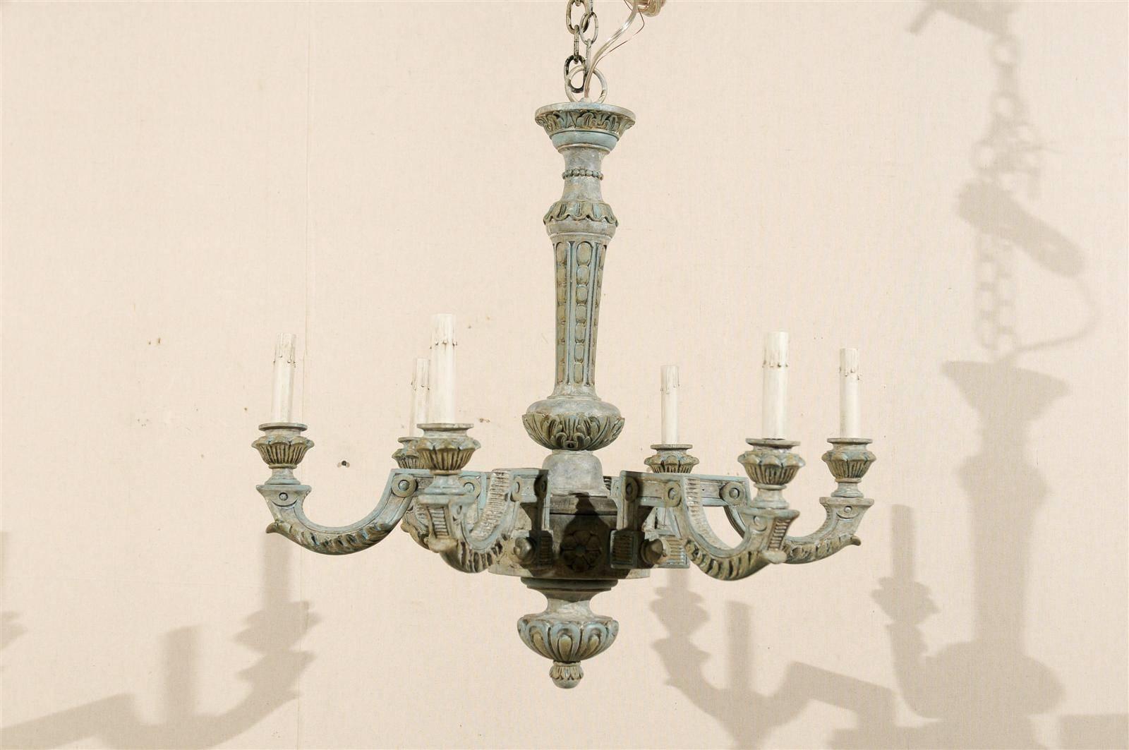 French Six-Light Painted and Carved Wood Chandelier 2