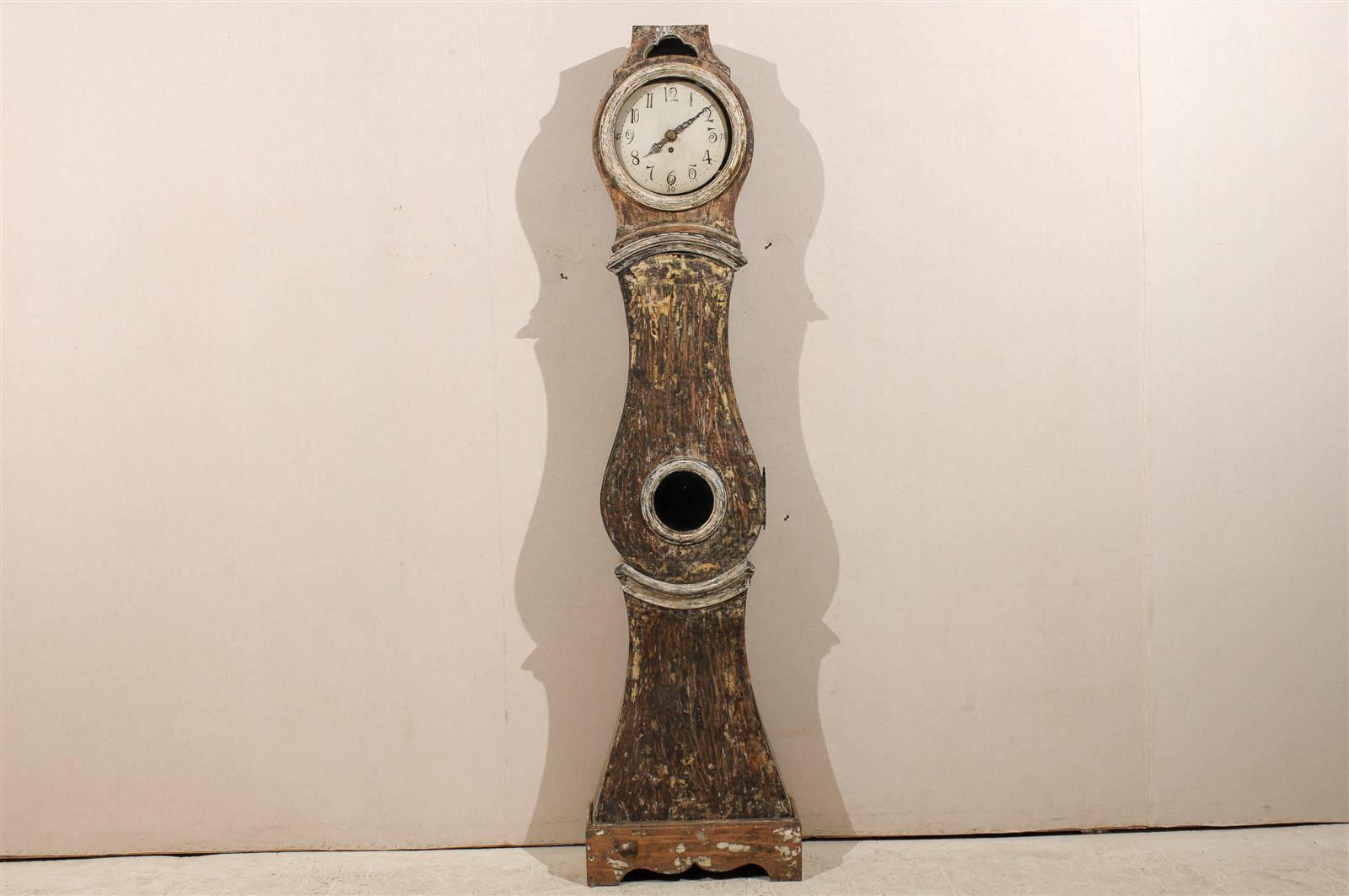 Painted Swedish 19th Century Wooden Tall Case Clock