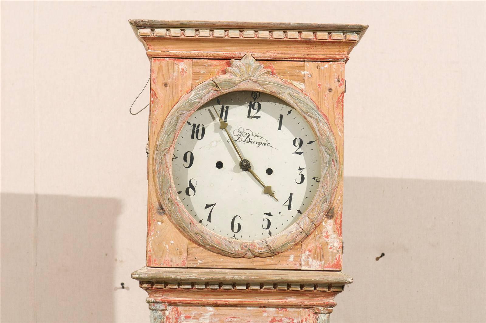 Painted Danish 19th Century Bornholm Wooden Clock