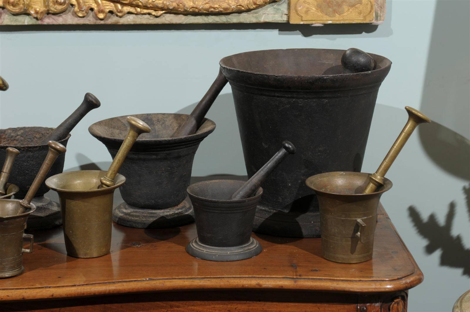 Brass Collection of 18 Mortars and Pestles from a College Professor