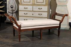 Italian Late 19th Century Wooden Bench with Scrolled Arms