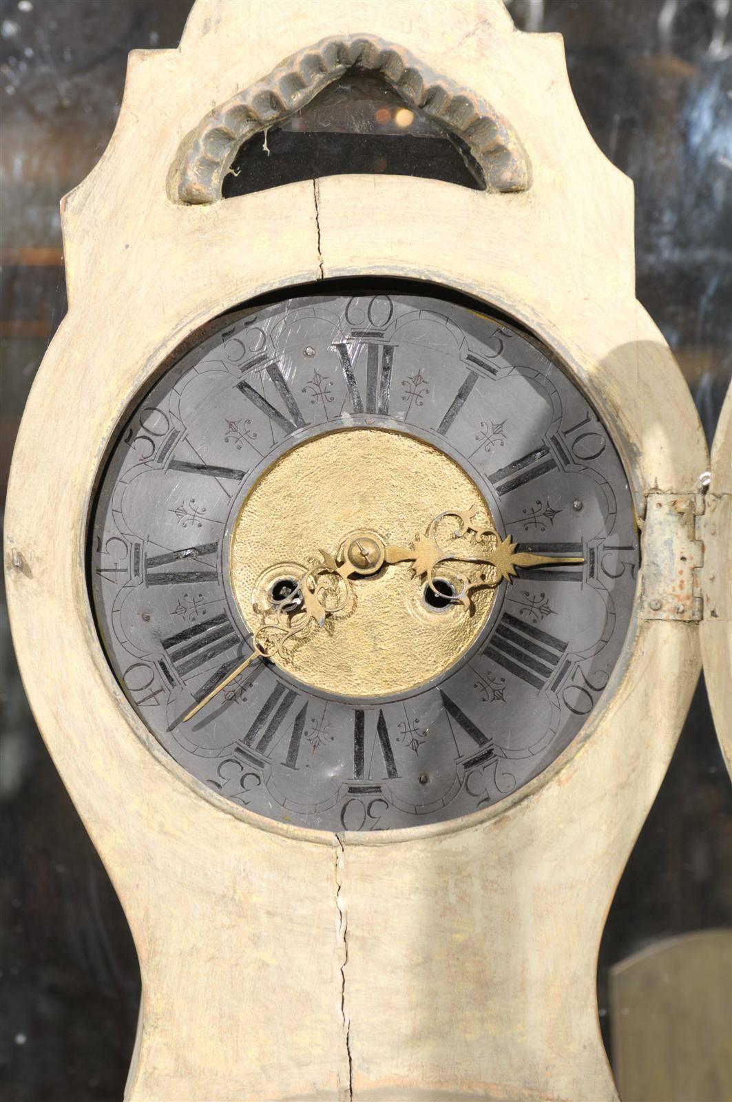 Exquisite Swedish 18th Century Painted Grandfather Clock with Pewter Ring Face 3