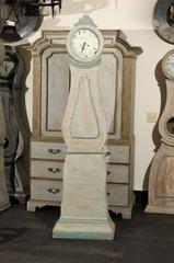 Swedish Mora Clock from the 19th Century with Light Grey Hue and Green Accents