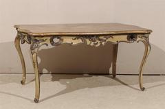 Italian Rococo Style Table, Desk With Faux-Marble Top, 19th Century