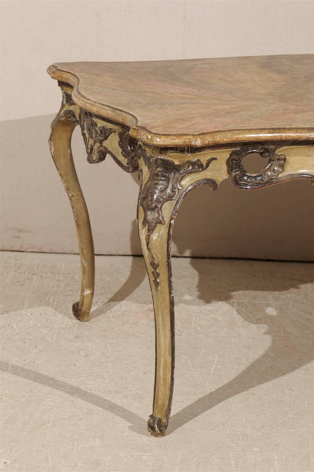Rococo Table, bureau italien de style rococo avec plateau en faux marbre, 19ème siècle en vente