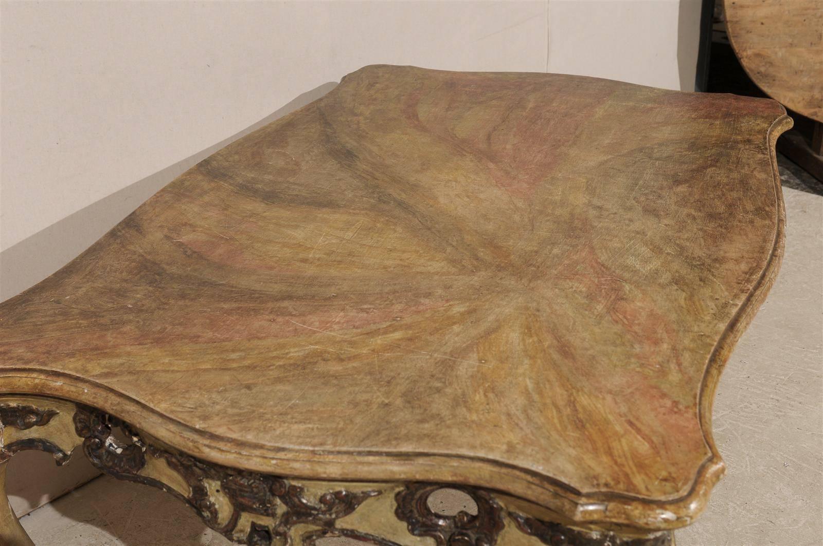 Painted Italian Rococo Style Table, Desk With Faux-Marble Top, 19th Century For Sale