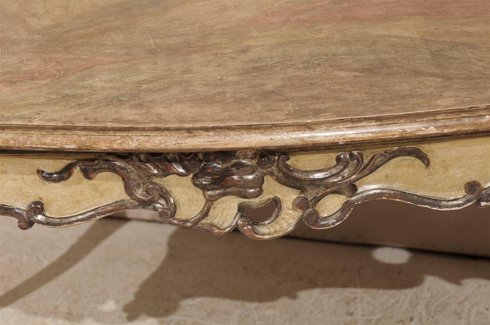 XIXe siècle Table, bureau italien de style rococo avec plateau en faux marbre, 19ème siècle en vente