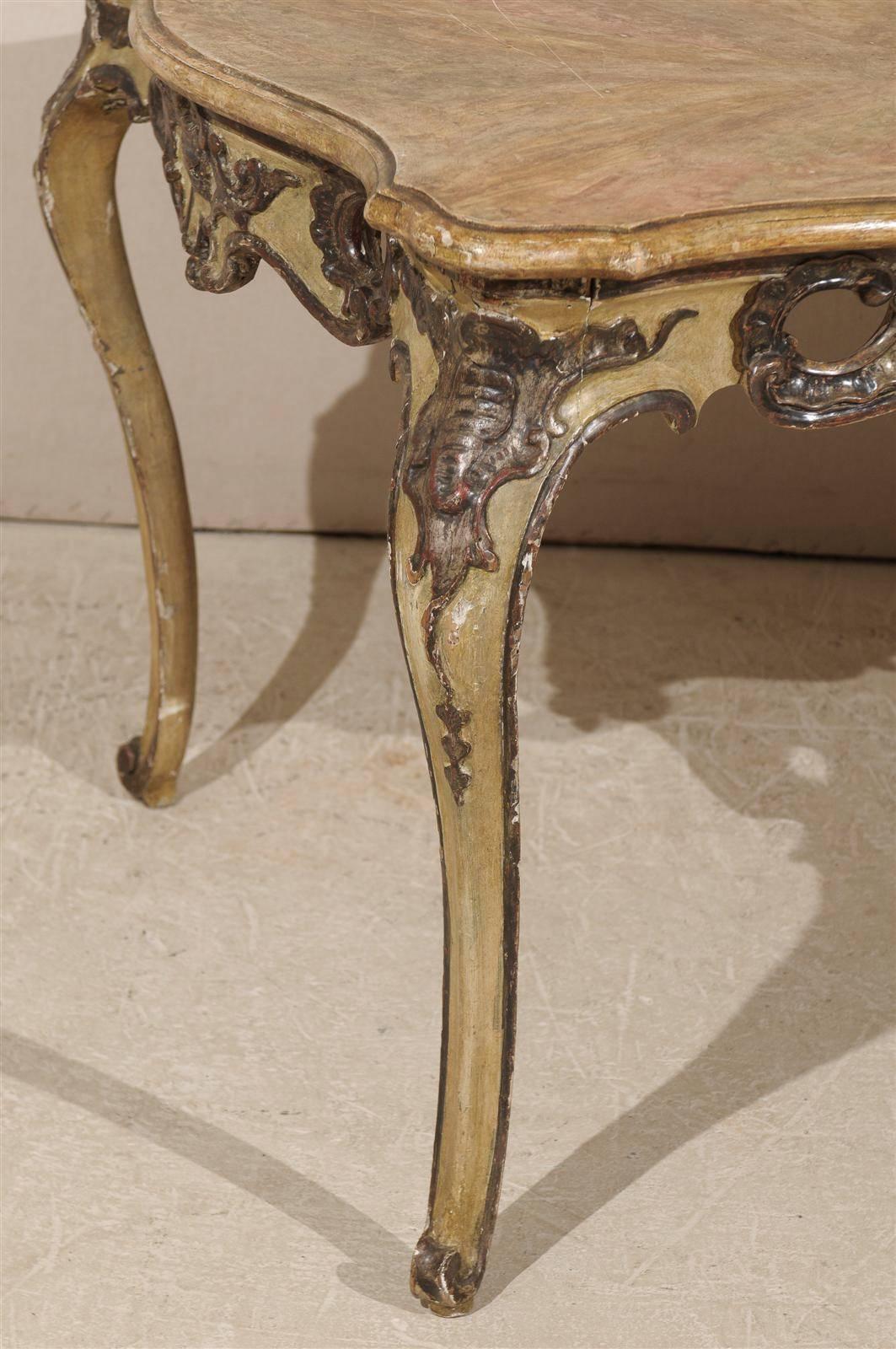 Italian Rococo Style Table, Desk With Faux-Marble Top, 19th Century For Sale 2