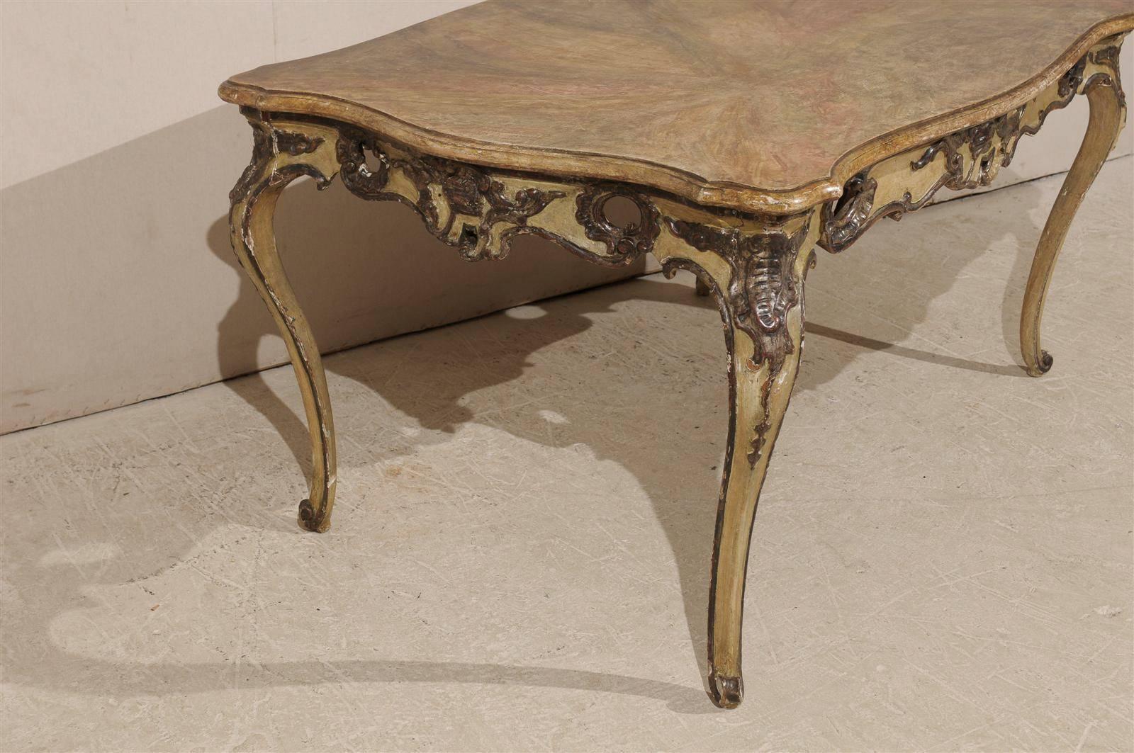 Italian Rococo Style Table, Desk With Faux-Marble Top, 19th Century For Sale 3