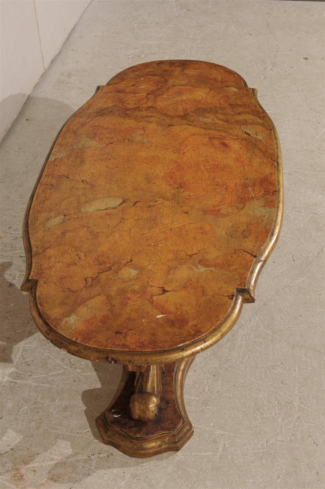 An Italian Mid 19th Century Giltwood Oval Coffee Table with Faux Marble Top For Sale 2