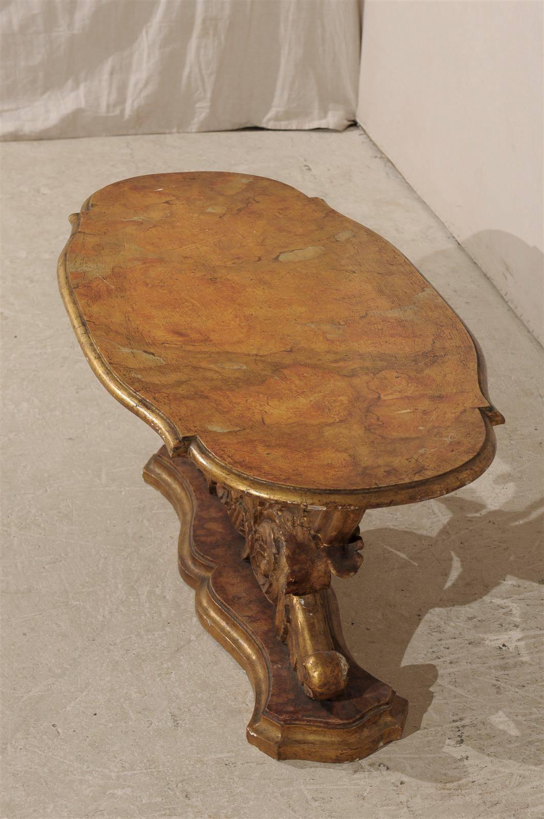 An Italian Mid 19th Century Giltwood Oval Coffee Table with Faux Marble Top For Sale 3