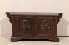 18th Century Italian Rich Walnut Wood Credenza with Sunburst and Volute Motifs