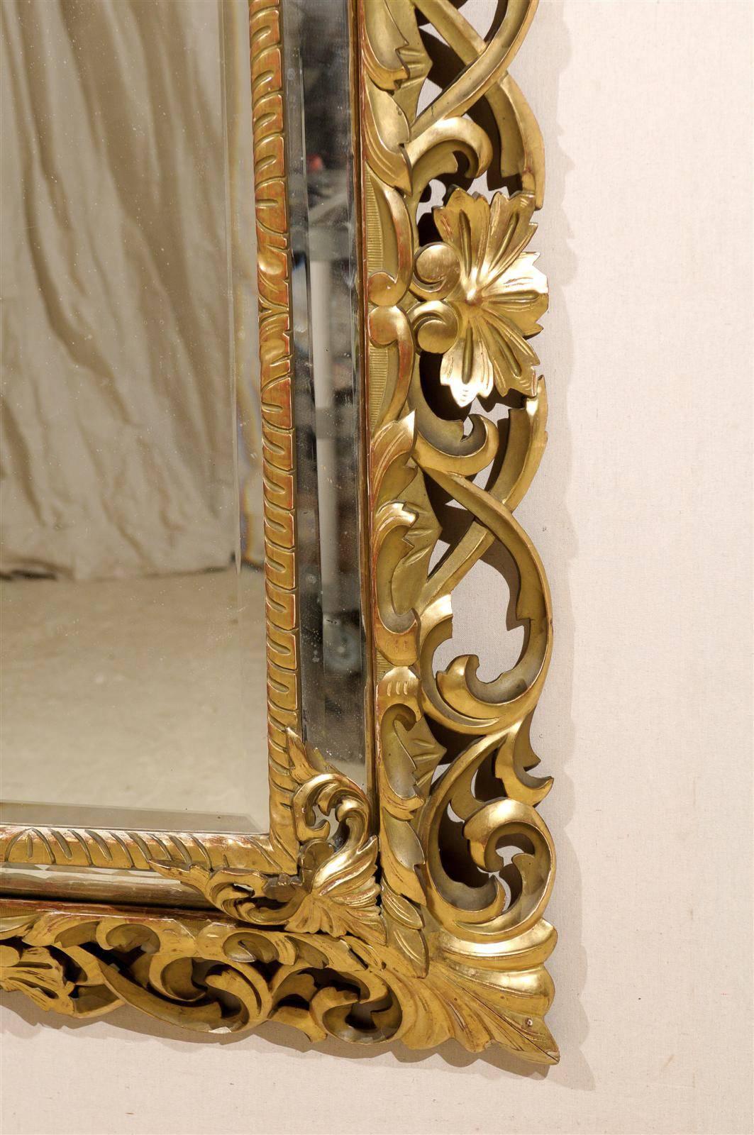 An Italian 19th Century Gilt Wood Mirror with Ornate Foliage Decor, Gold Color For Sale 2
