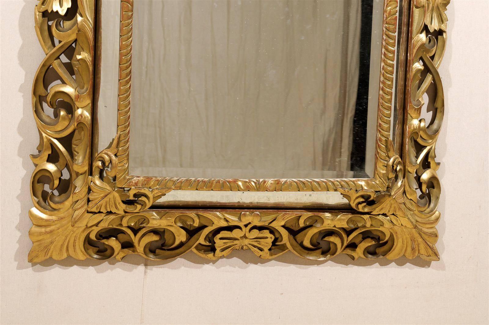 An Italian 19th Century Gilt Wood Mirror with Ornate Foliage Decor, Gold Color For Sale 4