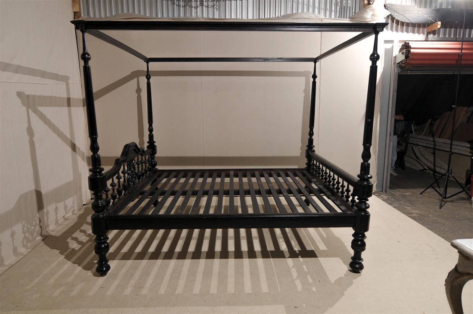 Indian Antique Black Four Post Canopy Style Bed
