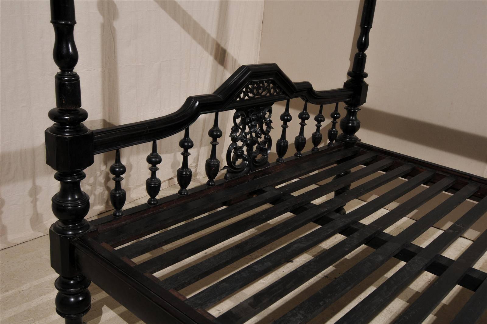 Antique Black Four Post Canopy Style Bed In Good Condition In Atlanta, GA
