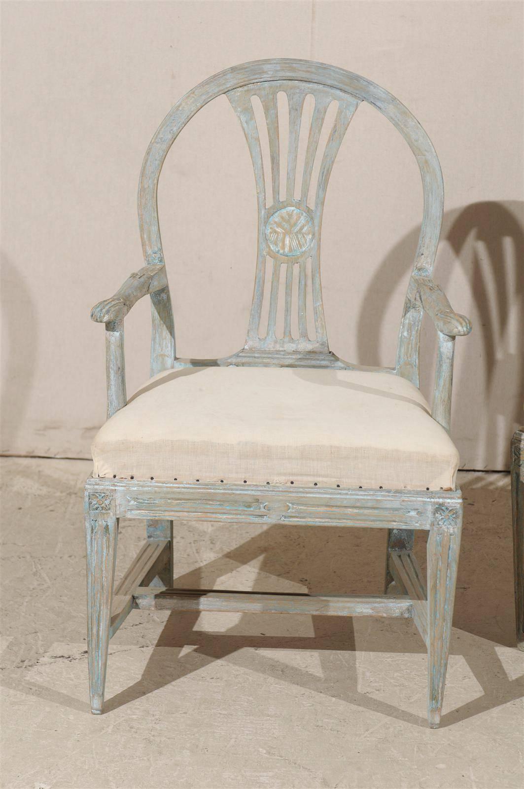 A Pair of Swedish 19th Century Period Gustavian Painted Wood Armchairs In Good Condition In Atlanta, GA