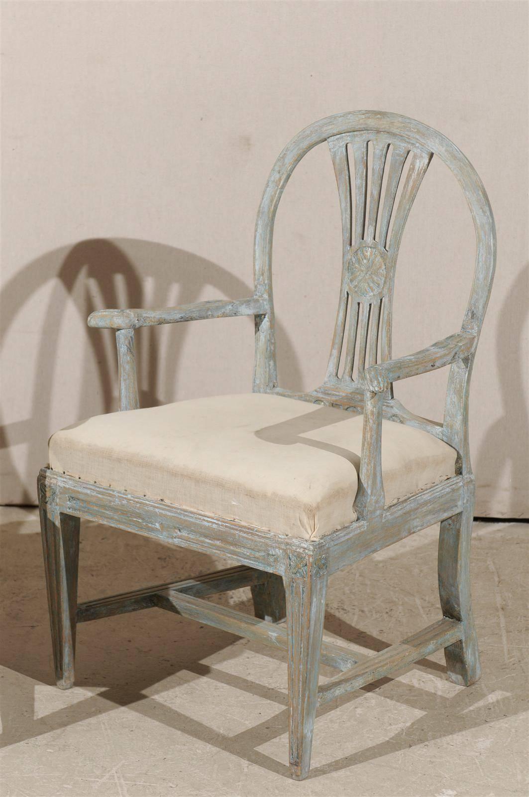 A Pair of Swedish 19th Century Period Gustavian Painted Wood Armchairs 1