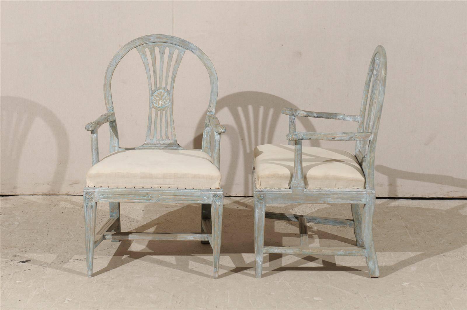 A Pair of Swedish 19th Century Period Gustavian Painted Wood Armchairs 2