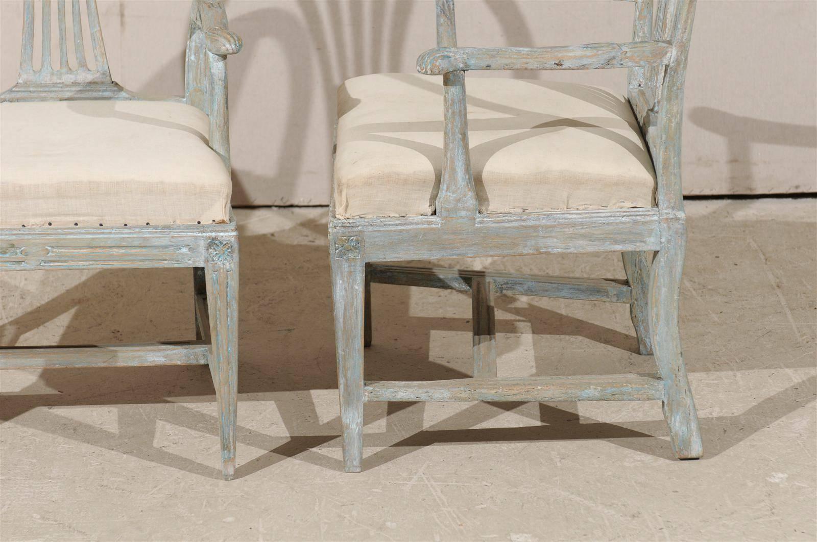 A Pair of Swedish 19th Century Period Gustavian Painted Wood Armchairs 3