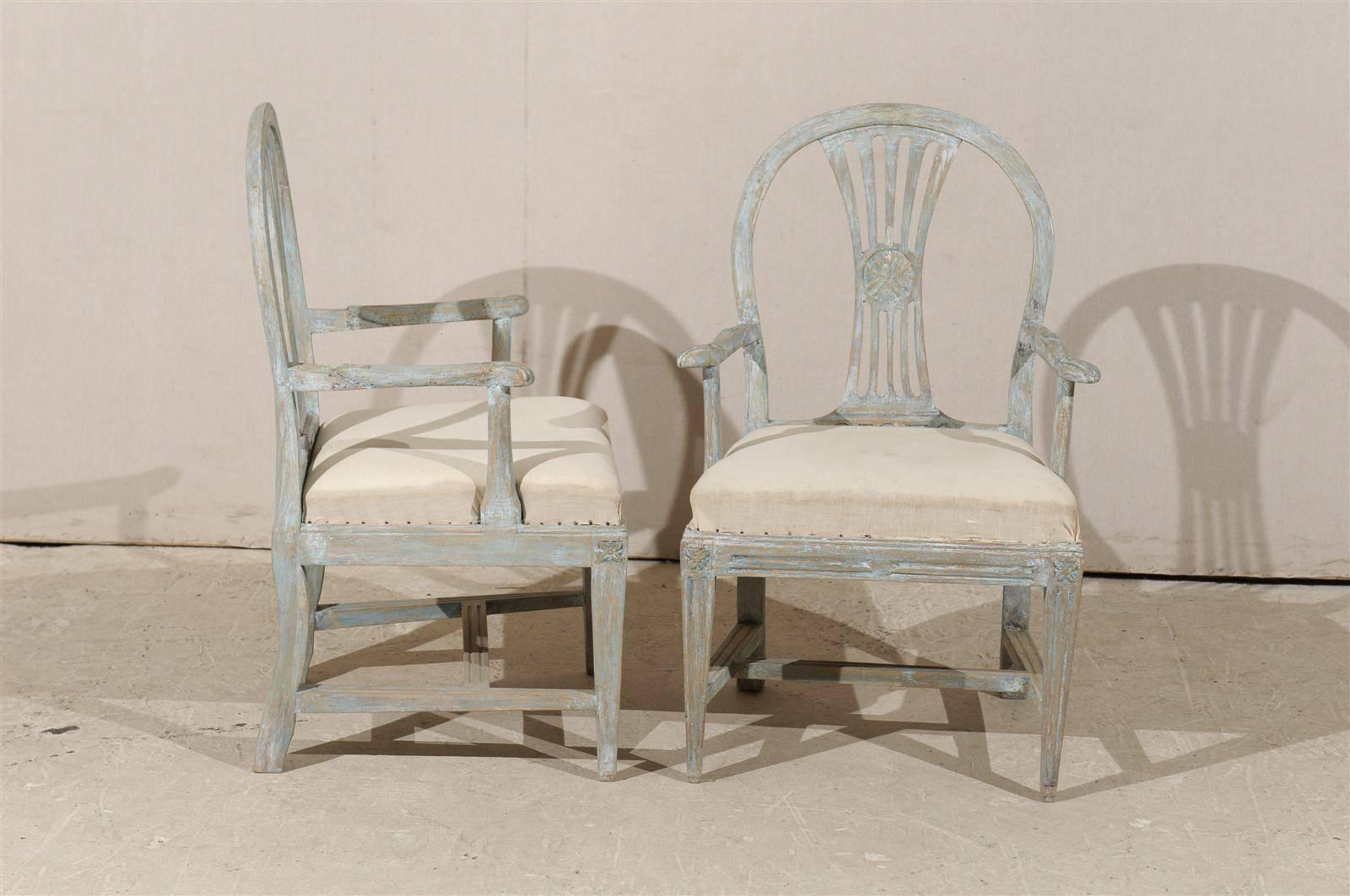 A Pair of Swedish 19th Century Period Gustavian Painted Wood Armchairs 4