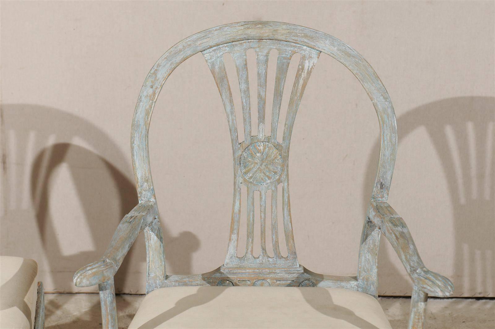 A Pair of Swedish 19th Century Period Gustavian Painted Wood Armchairs 5