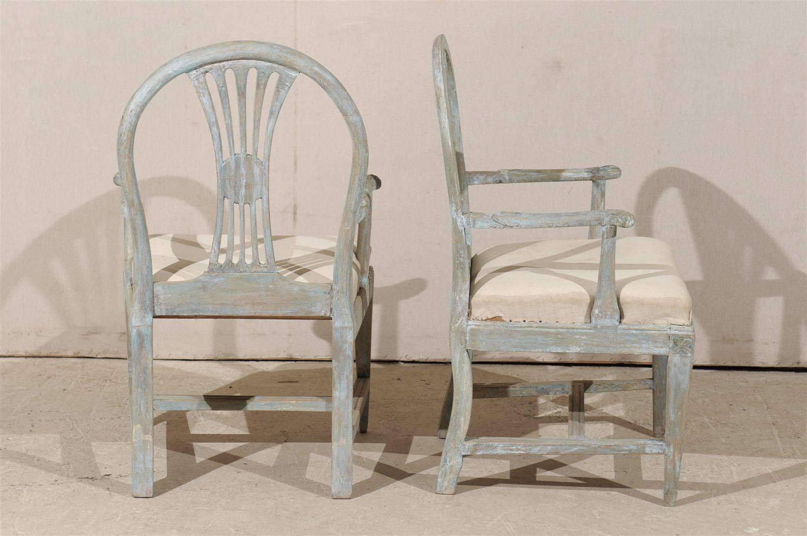 A Pair of Swedish 19th Century Period Gustavian Painted Wood Armchairs 7