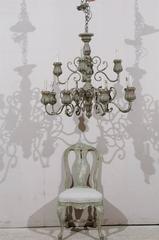 Italian 2-Tier, 12-Light Painted Wood Chandelier with Flower Shaped Bobeches