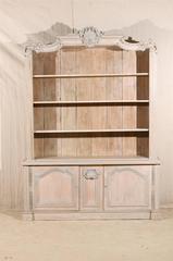 French Cabinet/Bookcase of Painted Wood with Richly Carved Pediment