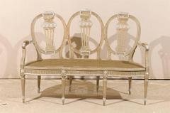 Italian Antique Neoclassical Carved Three-Chair Back Settee w/Hand-Caned Seat