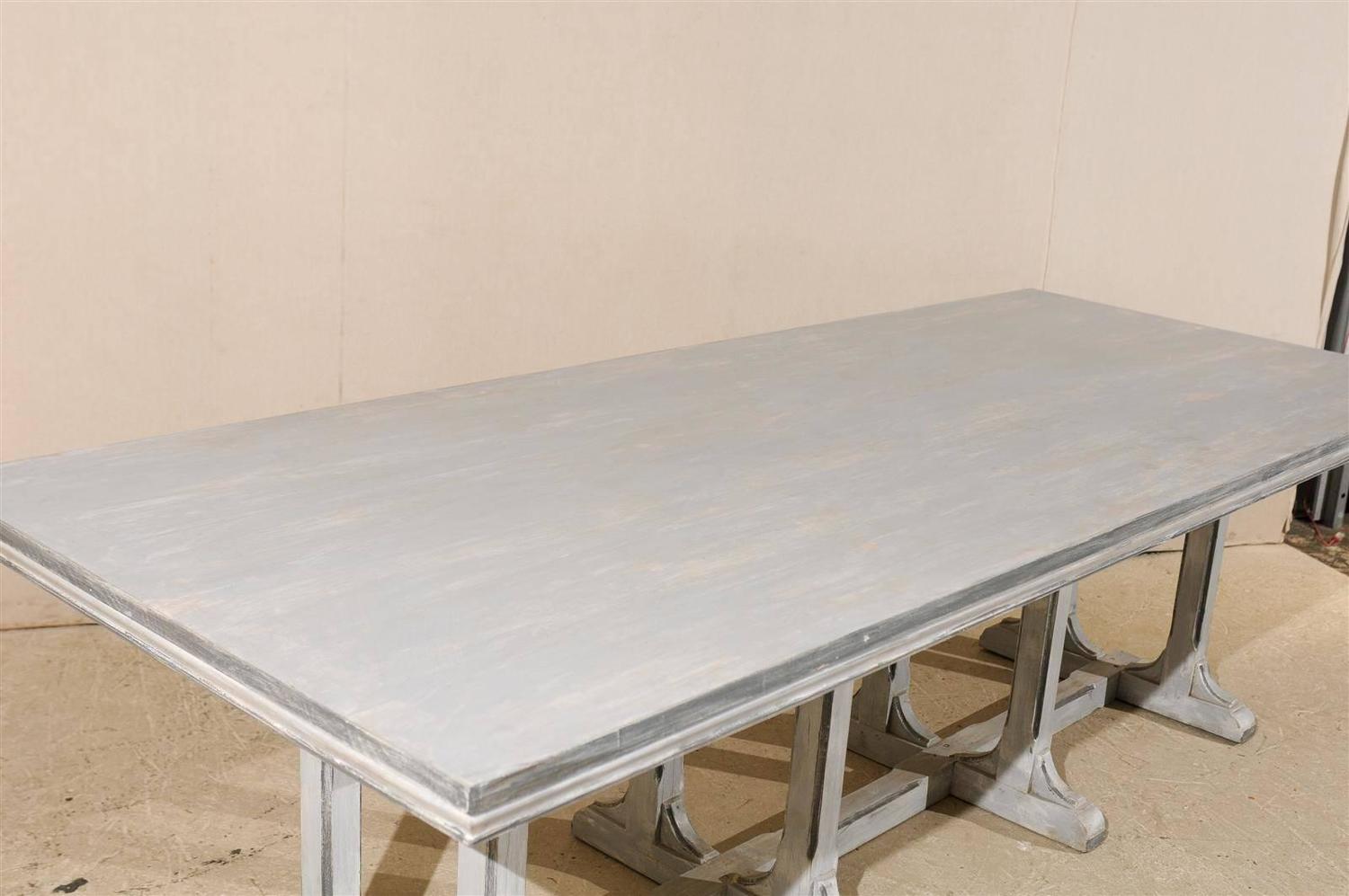 Large European Grey Painted Wood Rectangular Dining Table For Sale at