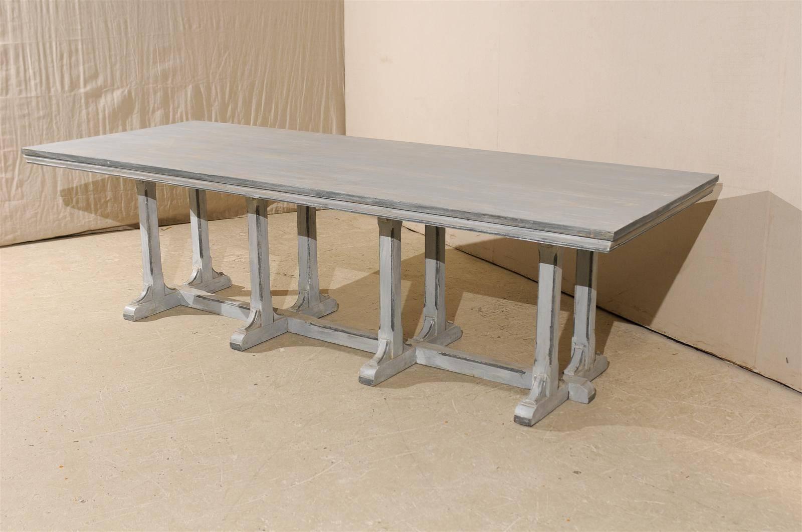 Large European Grey Painted Wood Rectangular Dining Table 1