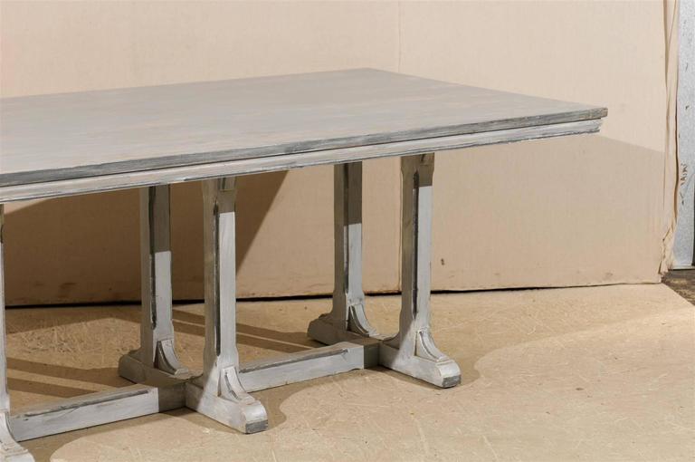 Large European Grey Painted Wood Rectangular Dining Table at 1stDibs