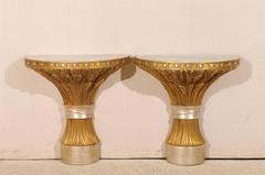 Pair of Italian Modern Wall-Mounted Console Tables with Wheat Shaped Bases