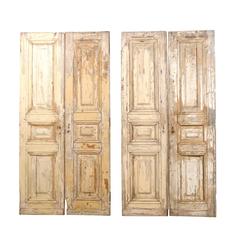 Set of Two Pairs of French 19th Century Wooden Doors, Beige and White with Aging